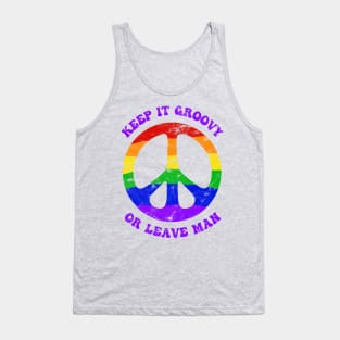 Keep It Groovy Or Leave Man Rainbow Peace Sign Tank Top